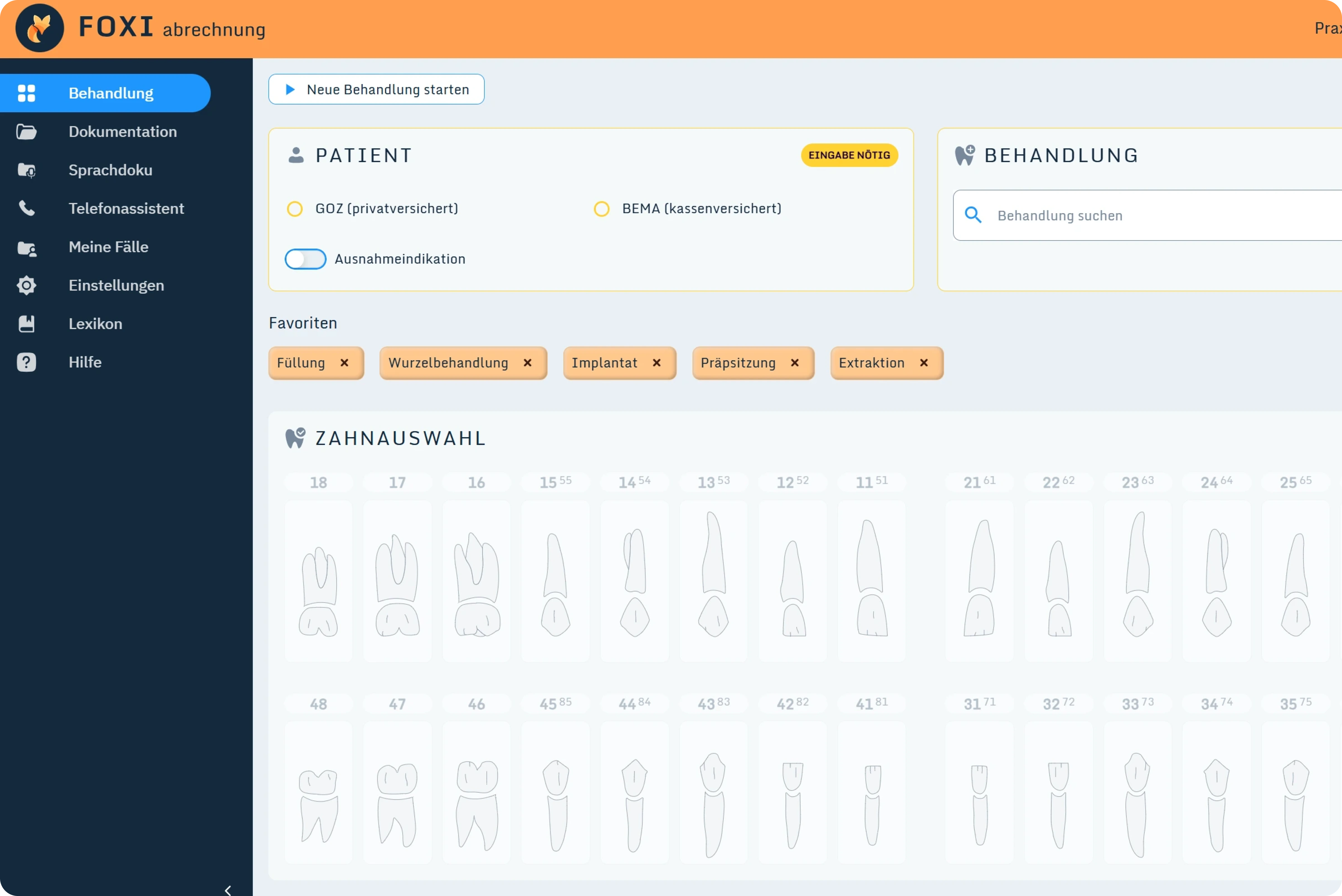 FOXI App – Behandlung eingeben